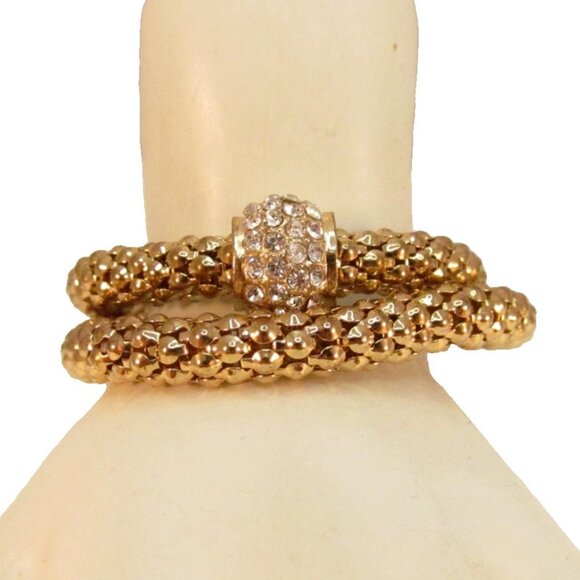 Gold Tone Stretch Metal Mesh Tube Rhinestone Bracelet 2 Piece Lot - Picture 1 of 15